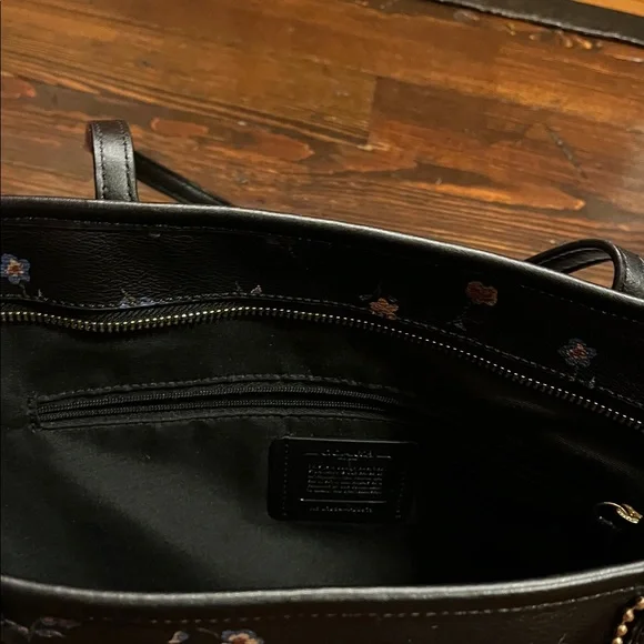 Coach Black Floral Leather Tote - Picture 3 of 5